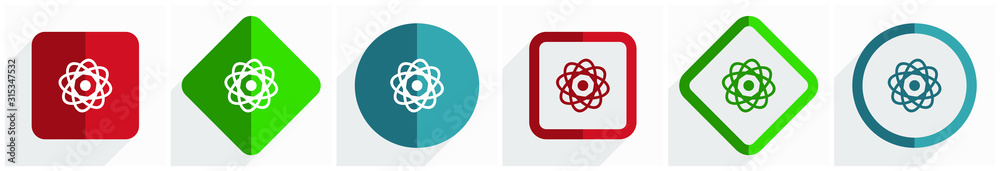 Aufkleber Atom icon set, flat design vector illustration in 6 options for webdesign and mobile applications in eps 10