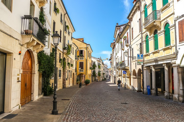 Fototapeta na wymiar Vicenza, Italy. Beautiful streets of Vicenza in sunny day.