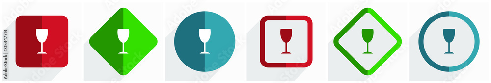 Aufkleber Alcohol icon set, flat design vector illustration in 6 options for webdesign and mobile applications in eps 10