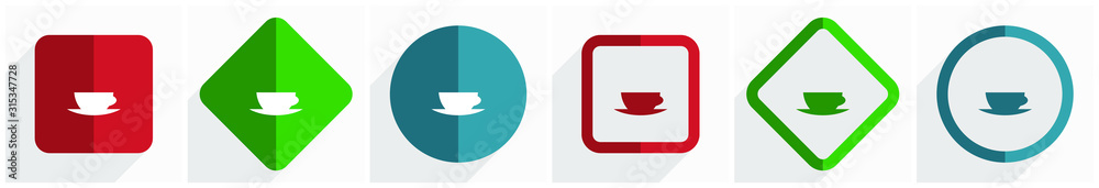 Aufkleber cofeee icon set, flat design vector illustration in 6 options for webdesign and mobile applications 