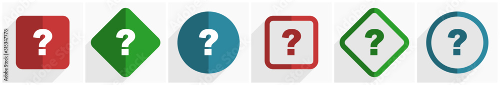 Poster Question mark icon set, flat design vector illustration in 6 options for webdesign and mobile applications in eps 10
