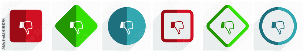 Leinwandbilder dislike icon set, flat design vector illustration in 6 options for webdesign and mobile applications