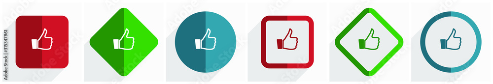 Leinwandbilder like icon set, flat design vector illustration in 6 options for webdesign and mobile applications in