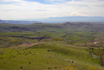 Obraz premium View at Ararat Mount from the Charents Arch. Kotayk Region. Armenia.