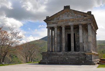 Fototapeta na wymiar Antique temple dedicated to Sun God Mihr, Garni fortress. Garni village, Kotayk Region, Armenia.