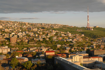 Fototapeta premium Panorama of Yerevan and view at Ararat Mountain. Armenia.