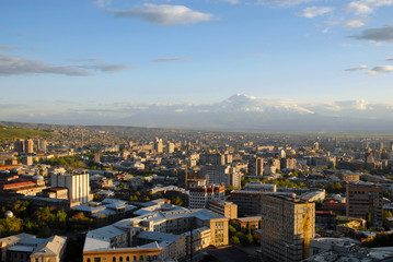 Fototapeta na wymiar Panorama of Yerevan and view at Ararat Mountain. Armenia.