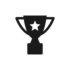 Champion cup with star black isolated vector icon. Trophy award glyph symbol.