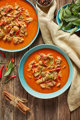 Dried red pork coconut curry, Thai cuisine.