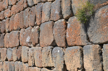 The wall of Hamberd Fortress. Aragatsotn Region, Armenia.