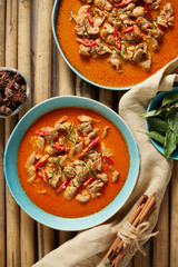 Dried red pork coconut curry, Thai cuisine.