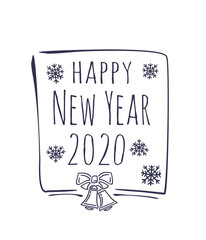 Happy New Year 2020. Stylish doodle text on white