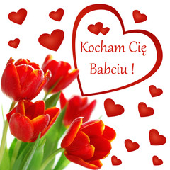 greeting card with text in polish language I love you Grandma