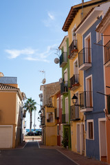 Colorful houses in seaside of Villajoyosa in Spain.