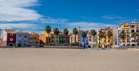 Colorful houses in seaside of Villajoyosa in Spain.