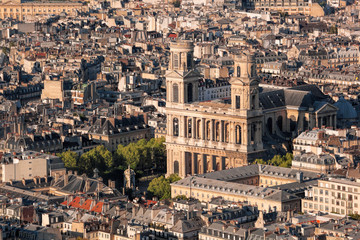 Fototapeta na wymiar Aerial view of Saint Sulpice church in Paris, France