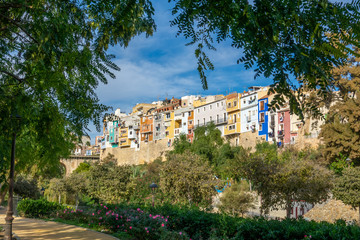 Fototapeta na wymiar Colorful houses in seaside of Villajoyosa in Spain.