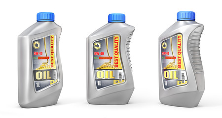 Motor oil bottles isolated on a white. 3d illustration