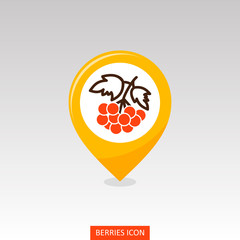 Rowan branch pin map icon. Rowan berry fruit sign