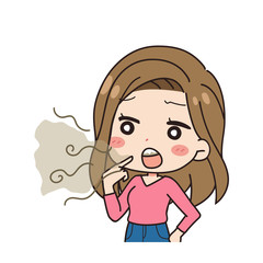 口臭に悩む女性の斜めイラスト　上半身