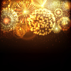 Obraz premium Explosion of festive fireworks, on a dark background. Element for the holiday. Vector.