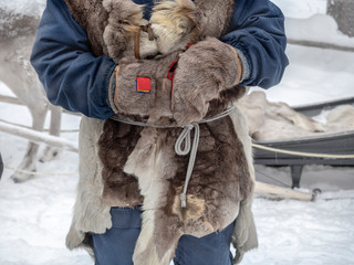 Resident from Lapland in Finland with traditional fur clothing