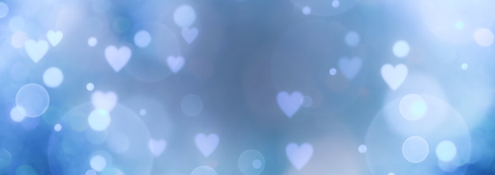 Abstract bokeh background banner with hearts - birthday, father's day, valentine's day panorama