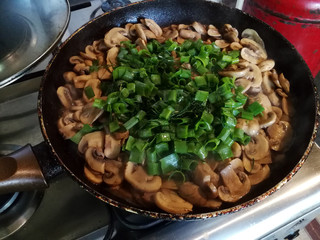 mushrooms and green onions