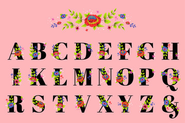 Fototapeta premium Black Letters with Floral Elements