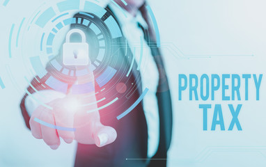 Text sign showing Property Tax. Business photo text an ad valorem tax on the value of a property...