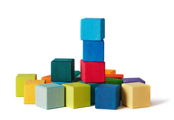 Toy blocks pyramid, multi color wooden bricks stack