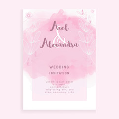 Pink wedding invitation frame, rsvp, save the date card design with elegant flowers, leaves, watercolor, isolated. Sketched wreath, and hand drawn floral. Vector Watercolour style, nature art.