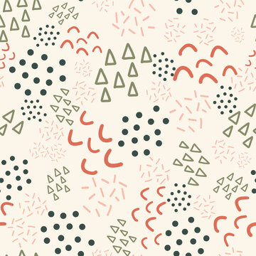Seamless vector background scribble shapes. Kids pattern. Doodles pink coral green