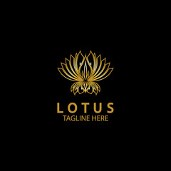 Golden lotus flower logo. Vector design template of lotus icon on dark background with golden effect for eco, beauty, spa, yoga, medical companies.