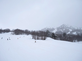 People on the slopes in a ski resort