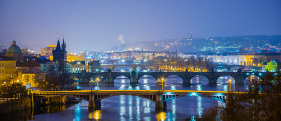night view of charles bridge in prague