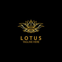 Golden lotus flower logo. Vector design template of lotus icon on dark background with golden effect for eco, beauty, spa, yoga, medical companies.