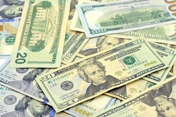 US dollar bank notes in full frame background.