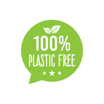 Plastic free green icon badge and product sign for labels, stickers and stamps.   Bpa plastic free chemical mark zero or 100 percent clean.