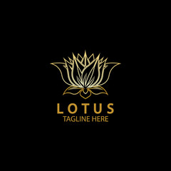 Golden lotus flower logo. Vector design template of lotus icon on dark background with golden effect for eco, beauty, spa, yoga, medical companies.
