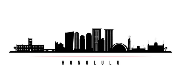 Honolulu skyline horizontal banner. Black and white silhouette of Honolulu, Hawaii. Vector template for your design.