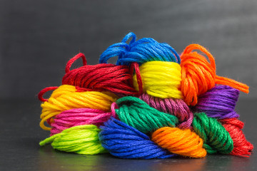 heap of brightly colored skeins of embroidery threads