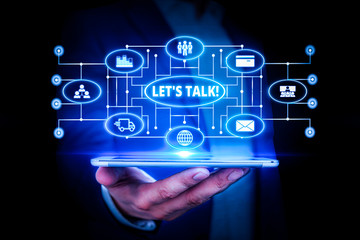 Word writing text Let S Talk. Business photo showcasing they are suggesting beginning conversation...