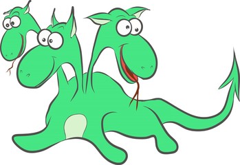 Sketch, cute green dragon with three heads