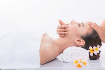 Obraz na płótnie Canvas Massage of face for woman in spa salon.