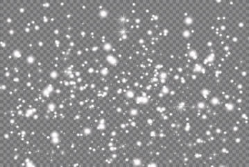 Snowfall, snowflakes in different shapes and forms. Snowflakes, snow background. Christmas snow for the new year.