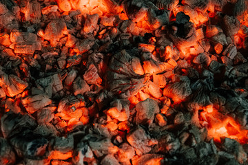 texture, background of red-hot wood charcoal 