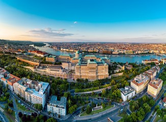 Fototapeta premium Drone photo of buda castle Budapest, Hungary