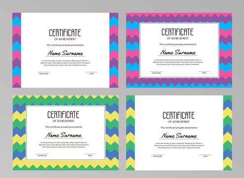 Set of modern trendy certificate templates with geometry pattern. Usable for educational courses, contests, training. Vector illustration. A4 standard scaled size - Powered by Adobe