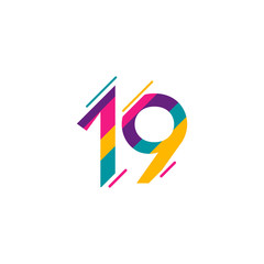 19 Years Anniversary Celebration Full Color Vector Template Design Illustration - obrazy, fototapety, plakaty